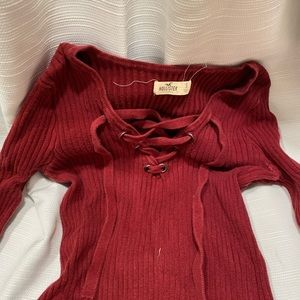 red hollister lace up top